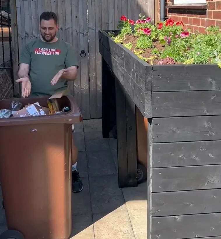 He showed off how easy it was to dispose of trash