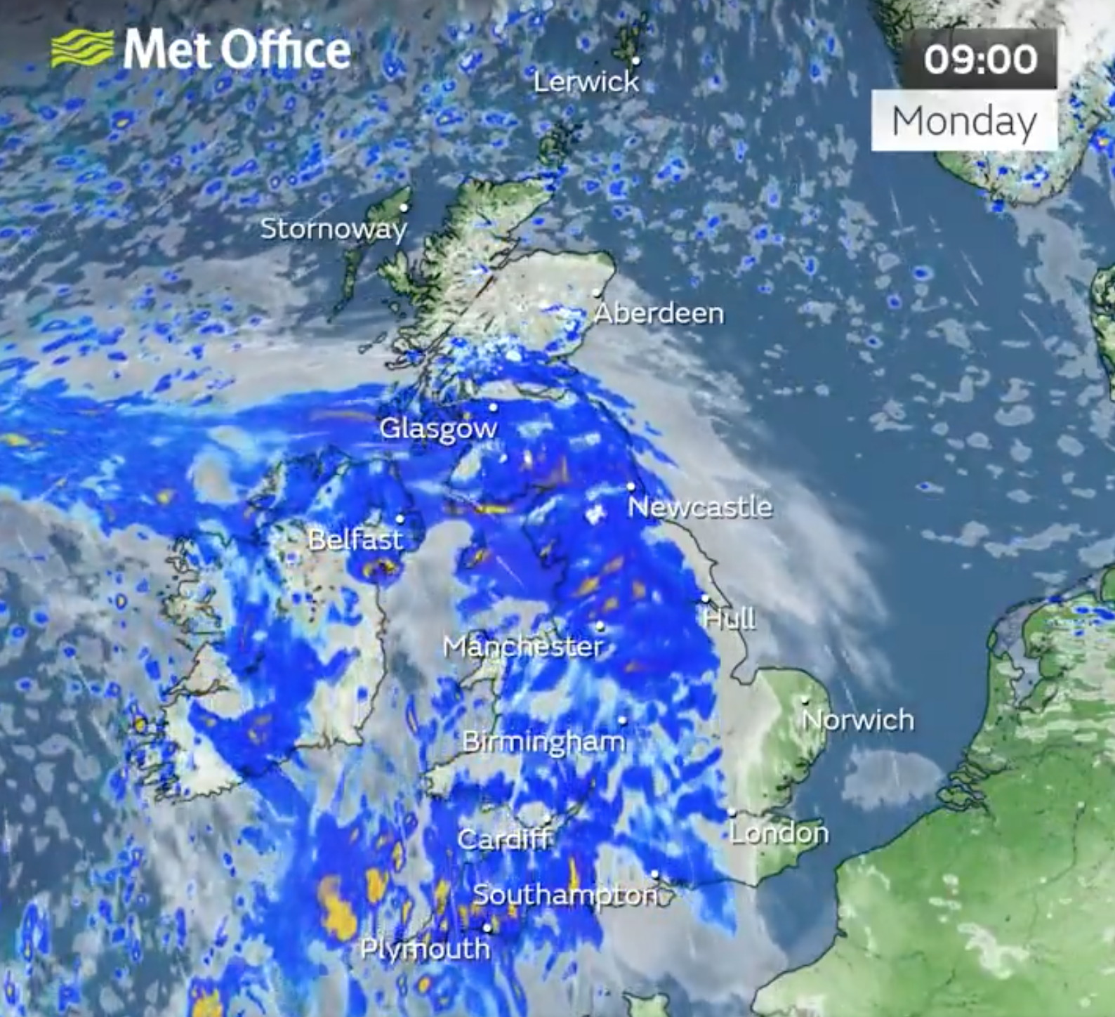 A band of rain is moving across the UK