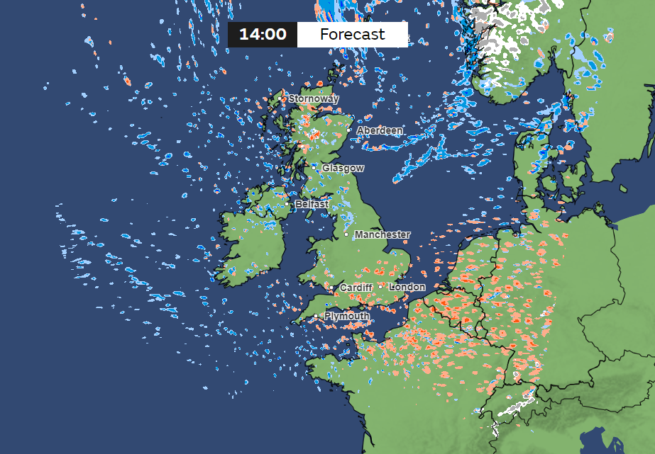 Snowfall over Scotland and northern England