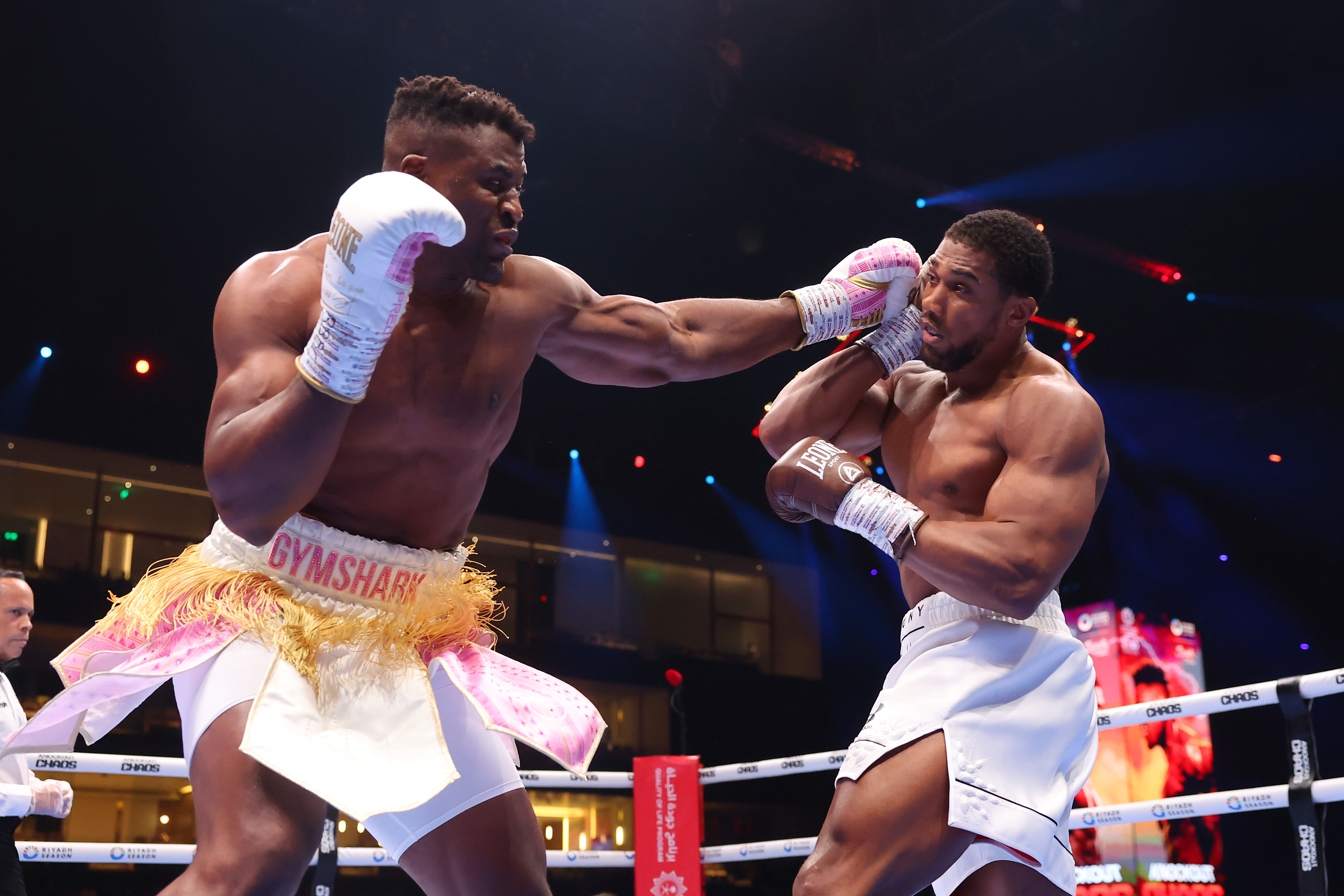 Anthony Joshua locked horns with former UFC champ Francis Ngannou in Saudi Arabia early on Sunday morning