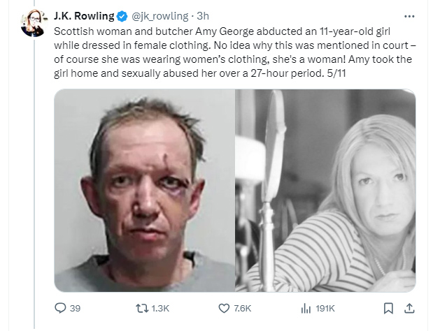 She also brought up Amy George, who abducted an 11-year-old girl while dressed in female clothing